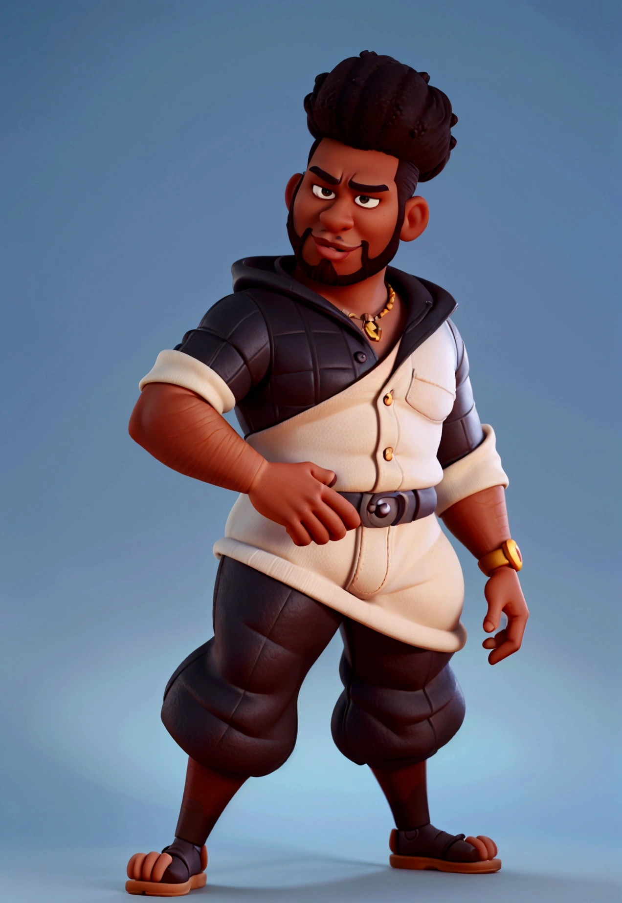 cartoon character of a black skinned man with short nudred hair, with short beard height 1,74 million, I weigh 85 kg using an Apple cell phone in animation, stylized character, animation style rendering, 3d stylized, Arnold Maya rendering, Stylized 3D rendering, toon render screenshot, 3d character, 3d character, Stylized 3D rendering, 3D character rendering, cartoon character, Personagem de close up, character posing,  (Pixar-style) (master part:1.2) (bokeh) (best qualityer) (skin detailed) (detailed texture) (8k) (Argilla) (cinematic lighting) (sharp focus