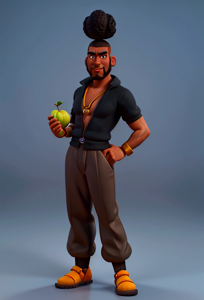 cartoon character of a black skinned man with short nudred hair, with short beard height 1,74 million, I weigh 85 kg using an Apple cell phone in animation, stylized character, animation style rendering, 3d stylized, Arnold Maya rendering, Stylized 3D rendering, toon render screenshot, 3d character, 3d character, Stylized 3D rendering, 3D character rendering, cartoon character, Personagem de close up, character posing,  (Pixar-style) (master part:1.2) (bokeh) (best qualityer) (skin detailed) (detailed texture) (8k) (Argilla) (cinematic lighting) (sharp focus