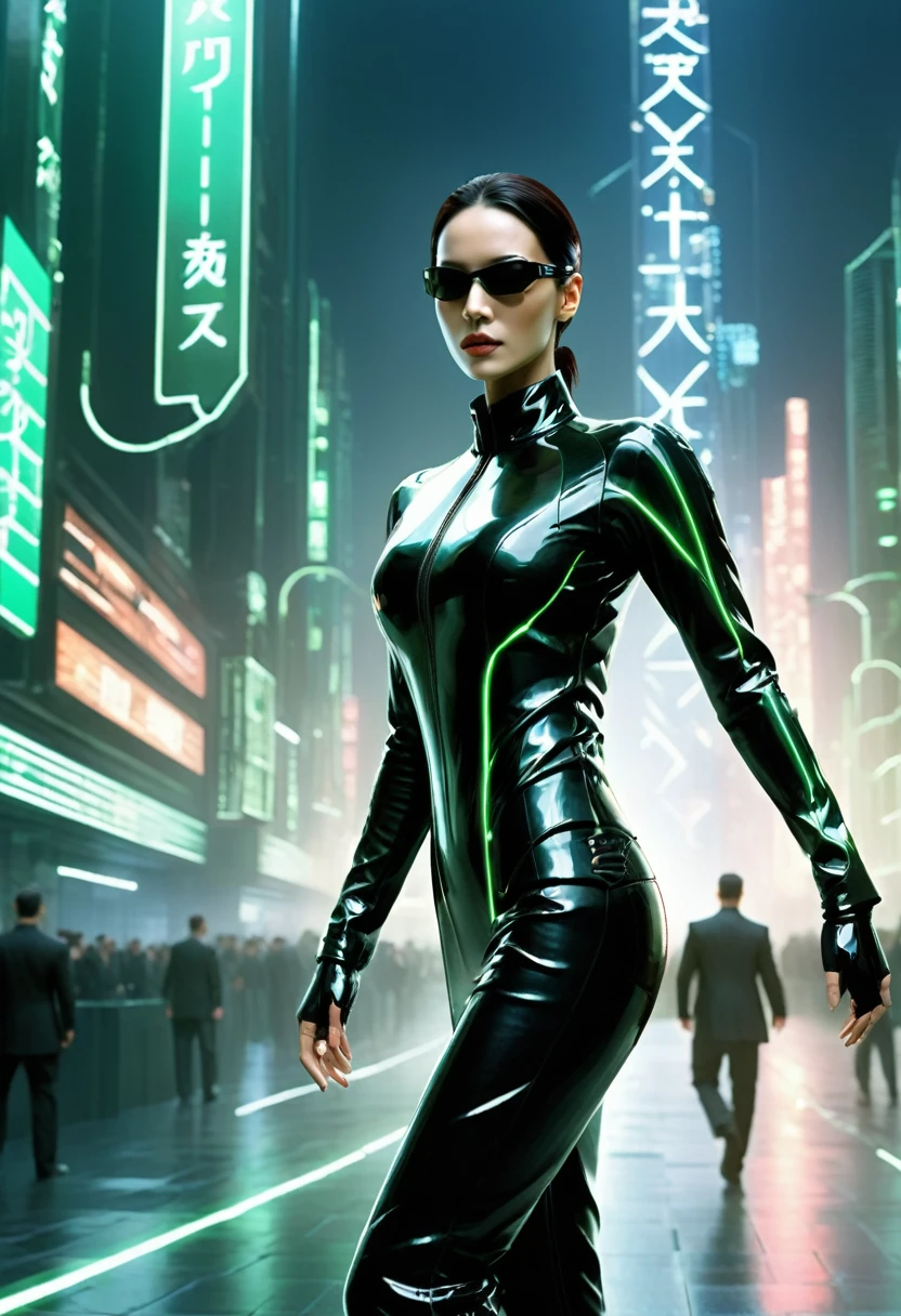 Prompt: “The Matrix” Inspired Video

Create a dynamic and visually stunning video inspired by the iconic film “The Matrix.” The video should capture the essence of the movie’s cyberpunk aesthetic, featuring:

	1.	Green Code Rain: Incorporate the signature falling green code, symbolizing the digital nature of the Matrix.
	2.	Urban Dystopia: Show a futuristic, dystopian cityscape with towering skyscrapers, neon lights, and dark, gritty streets.
	3.	Action Sequences: Include fast-paced action scenes with martial arts, slow-motion bullet dodging, and intense combat, reminiscent of the film’s choreography.
	4.	Characters: Feature characters styled like Neo, Trinity, and Morpheus, wearing black leather outfits and sunglasses.
	5.	Virtual Reality: Highlight the concept of a simulated reality, with glitches, digital distortions, and surreal transitions between the real world and the Matrix.
	6.	Philosophical Elements: Integrate thought-provoking quotes and imagery that reflect the film’s themes of reality, control, and freedom.
	7.	Soundtrack: Use a suspenseful and adrenaline-pumping soundtrack that matches the intensity and atmosphere of the visuals.

The overall tone should be mysterious, thrilling, and thought-provoking, staying true to the spirit of “The Matrix.”

Let me know if you need any adjustments or additional details!