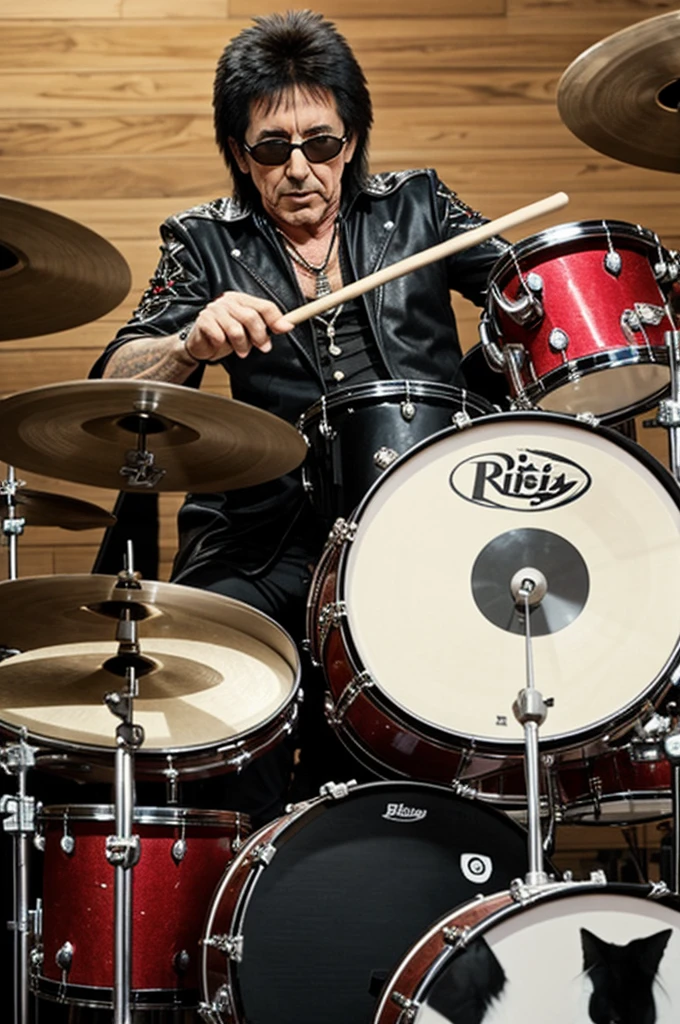 Peter Criss playing drums as a real cat

