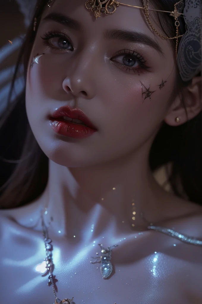 Detailed image quality,Witch Pandora,wing, succubus theme,堕落Angel,Excellent,scary,Secret Terror,tentacle,With eyes,Uncanny Valley Effect,Beast Blood Moon,skeleton,vampire,Hellfire,Dark Queen,Angel,magician magic witch,Angel,eyes are blue(Pupils as deep as the starry sky),Gorgeous body tattoos,surreal photos(8k quality,Rich in details),Dark eyeshadow,Sexy thick lips(red lipstick),tattoo designs on body,Dark Queen,Cleopatra,Wear luxurious gold jewelry,Gorgeous clothes,
