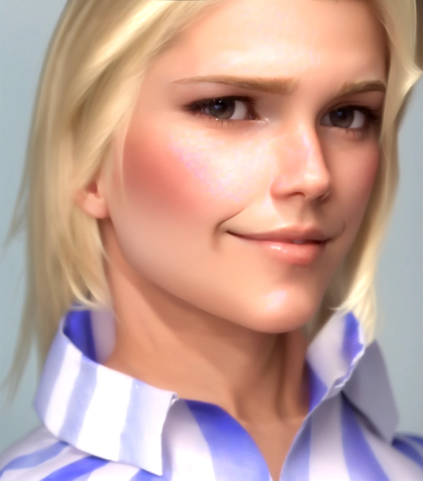 he's European, blonde hair, brown eyes, (eyes turned to look at the camera), swedish, as a character in Out Run 2, of SEGA, 3D CG from the 2000s, Wolf, 2k, 2 k, (( happy curious face)), realistic, render of rich young man, elegant shirt. fighting game character, tadzio, bright clean face, from devil may cry, cunning wide open eyes, smirk, he knows he's the best