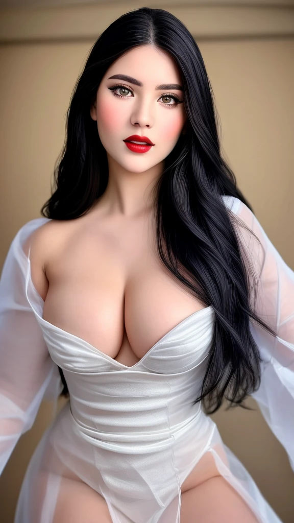 detailed lips, long wavy hair, serpents for hair, fierce expression, pale complexion, mesmerizing gaze, vibrant colors, soft lighting, (hyperrealistic), (illustration), (high resolution), (8K), (extremely detailed), (best illustration), (beautiful detailed eyes), (best quality), (ultra-detailed), (masterpiece), (wallpaper), (photorealistic), (natural light), (detailed realistic beautiful face), (high detailed realistic skin texture), (solo:1.51), (1 girl:1.52), (high detailed realistic hair), (ashgrey hair:1.35), (heterochromic eyes), (detailed eyes), (beautiful eyes:1.37), (sparkling eyes), (realistic huge breasts:1.5), (slender abs), (dynamic pose), (closed tiny mouth:1.3), (concentrated expression), (upon body from head to thigh:1.55), (looking at viewer), (double eyelids), wearing exotics  long dress,