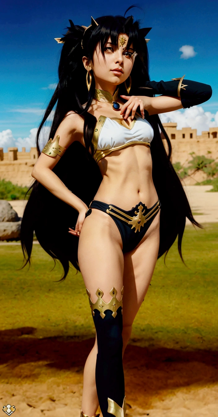 a close up of a woman in a bikini and a sword, anime goddess, ishtat from the anime fate grand order, ishtar from fate grando order, ishtar, isbtar from fate grand order, screenshot from fate grand order, ishtar from fate grand order, female anime character, full body close-up shot, ishtar 