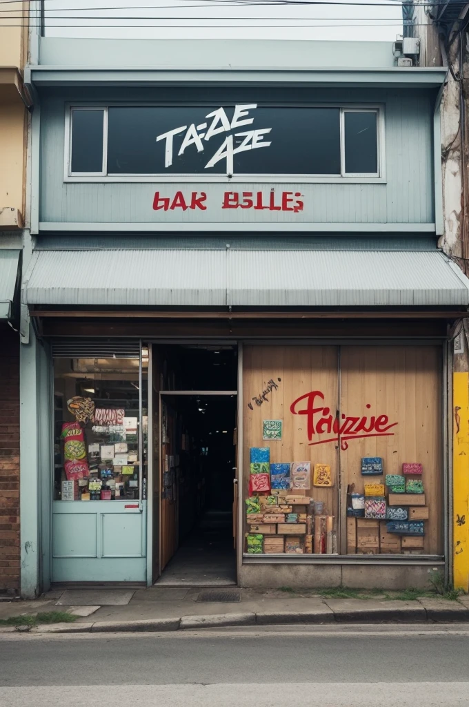 Make a “Tapaz Store” visual art with simple cursive letters, and with a graffiti theme