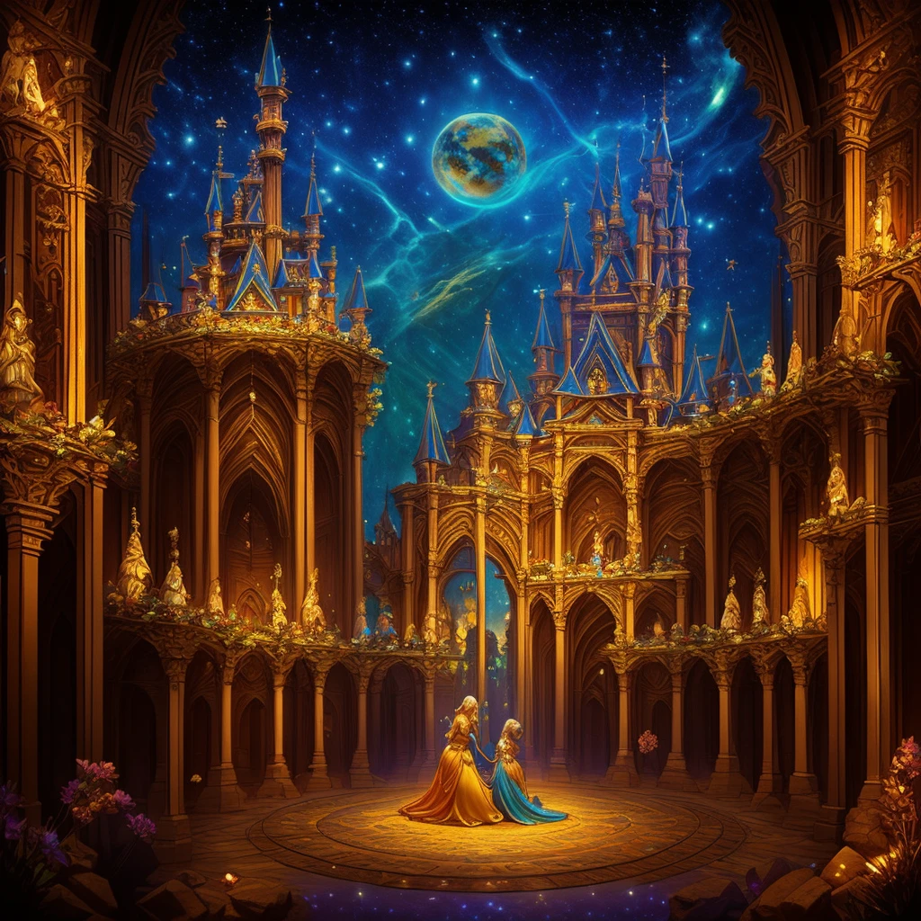 fantasy theme, festival in a medieval kingdom with small cutes mystical creatures dancing. The atmosphere should be epic and mysterious, evoking a sense of adventure and magic.