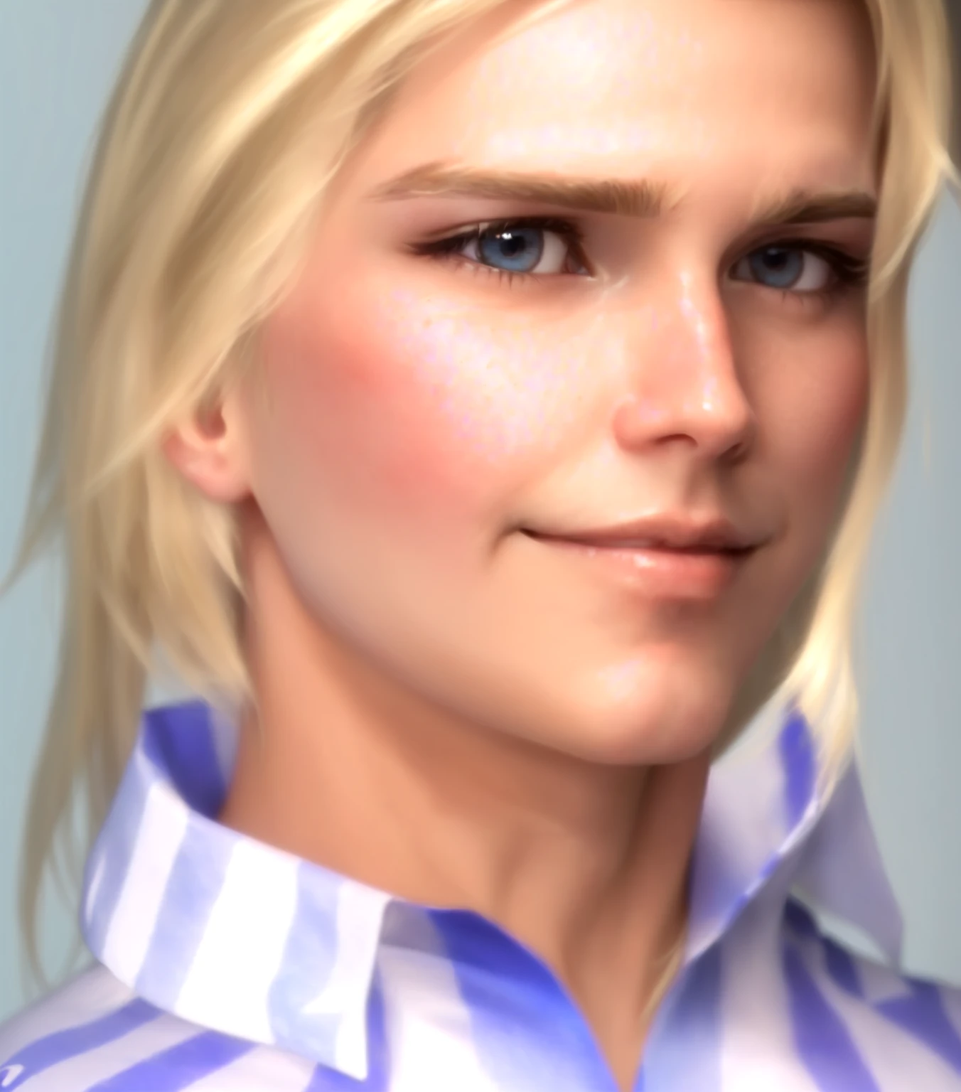 (a german MAN), he's European, blonde hair, brown eyes, (eyes turned to look at the camera), swedish, as a character in Out Run 2, of SEGA, 3D CG from the 2000s, Wolf, 2k, 2 k, (( happy curious face)), realistic, render of rich young man, elegant shirt. fighting game character, tadzio, bright clean face, from devil may cry, cunning wide open eyes, smirk, he knows he's the best