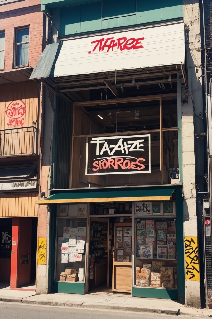 Make a “Tapaz Store” visual art with simple cursive letters, and with a graffiti theme