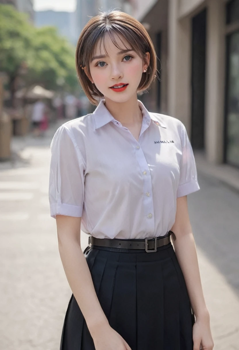 (8k, RAW photo, best quality, masterpiece:1.2), (realistic, photo-realistic:1.37), ultra-detailed,
1 girl,cute, solo,beautiful detailed sky,detailed tokyo street,night,
medium breasts,beautiful detailed eyes,(collared shirt:1.1), bowtie,pleated skirt,(short hair:1.2),floating hair