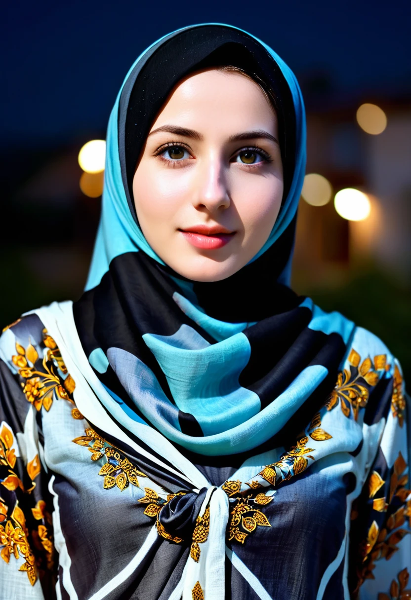 ((masterpiece)), super detailed, highly detailed, 16k, high resolution, ((turkish girl hijab)), ((long hijab, close hijab)), fit body, perfect eyes, pale skin, fair skin, perfect skin, ((outdoor)), at night, ultra-delicate face, delicate eyes, double eyelids, half smile, Realistic, beautiful and delicate photo,heterosexual, braless, standing, ((night time, night sky, low light, darkness, dark night)), cold expression, cold pose, front view, ((Wide-leg linen pants)), perfect face, closeup
, hij4b, Woman, Hijab