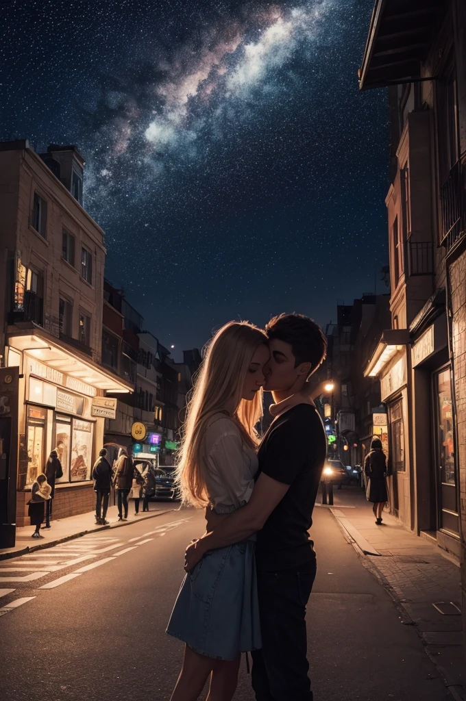 There is a man and a woman kissing in the street, beijando juntos fofos, with sunset, gorgeous romantic sunset, Durante a Hora Dourada, in the sunset, at a beautiful sunset, tirada na hora dourada, casal se beijando, Beautiful and Aesthetic, beijos juntos, beautiful aesthetics, โค๐ฅ๐๐ช, with a sunset, Directed by: Micha Klein, Beautiful, beijo lindo