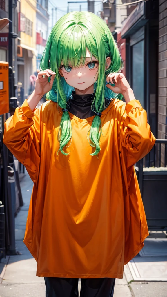 Slime boy, (slime) Slime hair Tellum hair style, Persian orange, emo clothing, Masterpiece, Best Quality