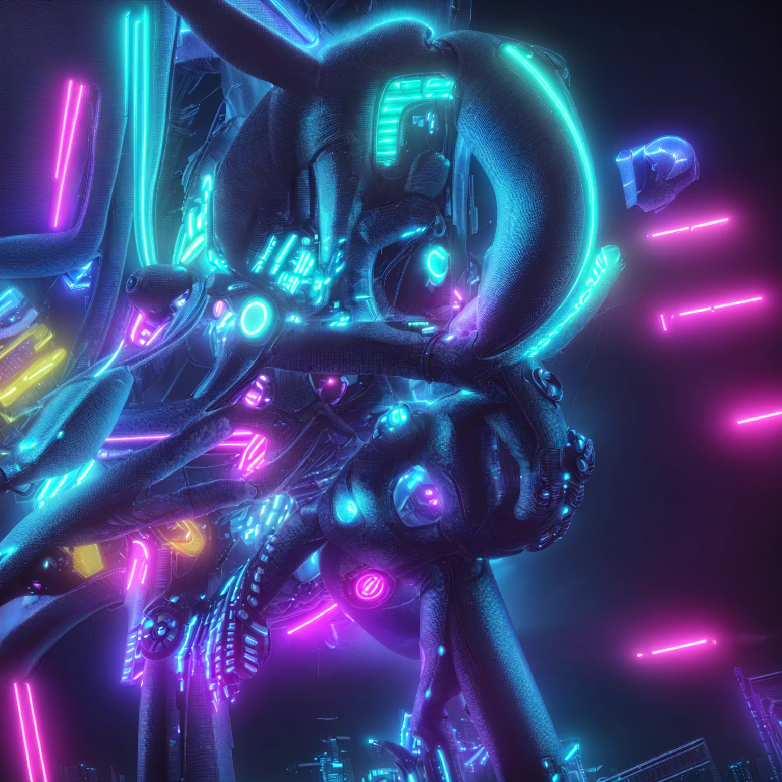 A futuristic neon cityscape, vibrant colors, artistic, innovative, neon lights, dynamic composition, cinematic lighting, surreal atmosphere, 4k, photorealistic, high quality, masterpiece, ultra-detailed