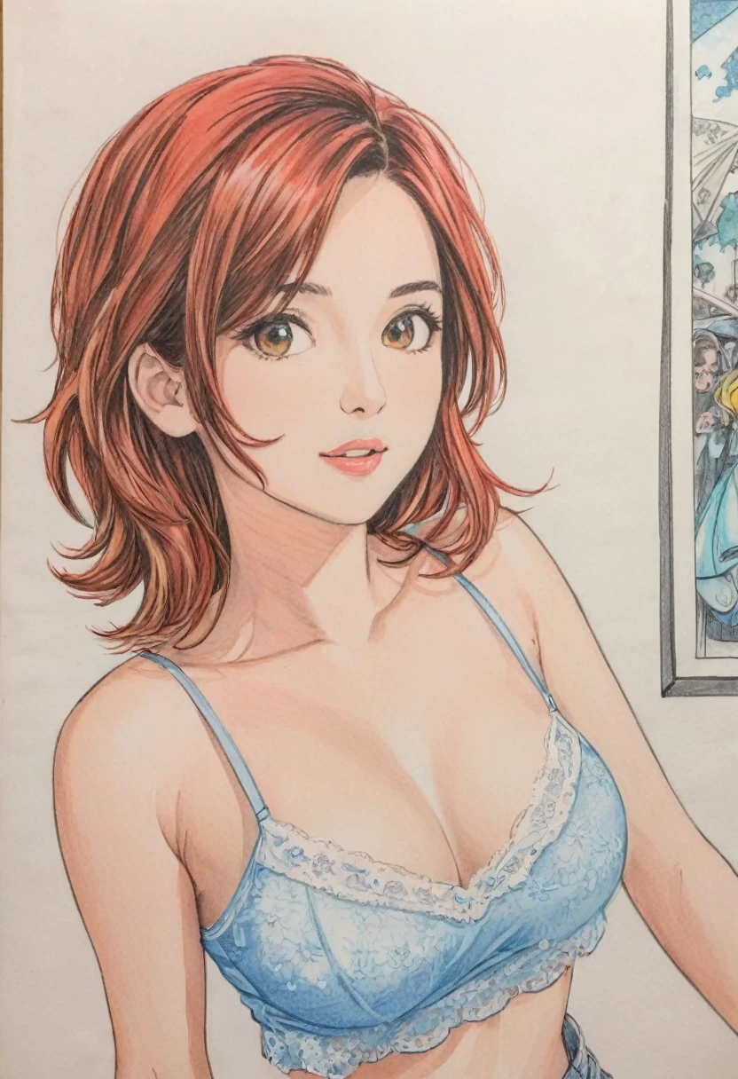 female,short camisole,white,Art,ad,colour pencil drawing,draft drawing ,comic collage