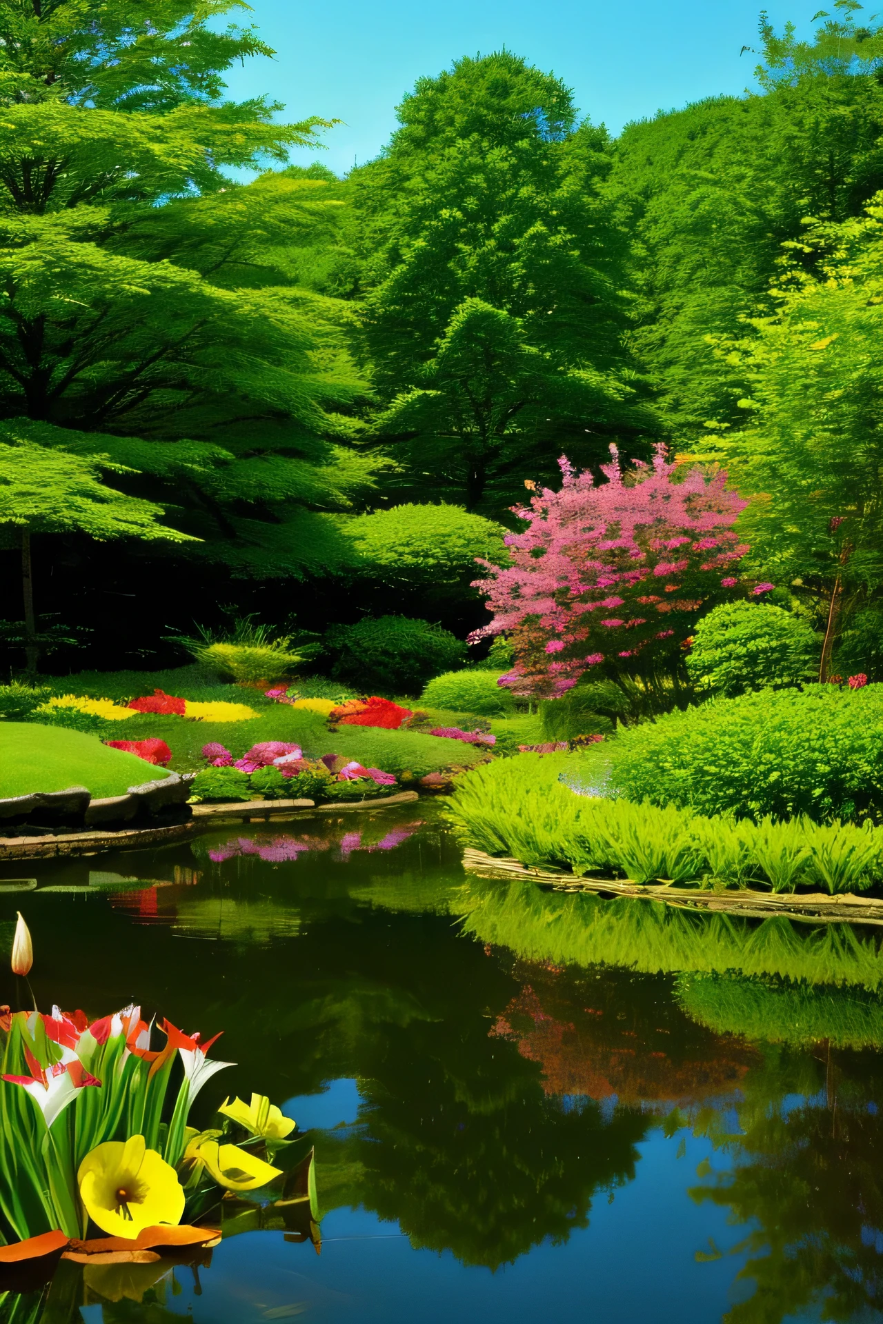 Anime background, pond, lily
