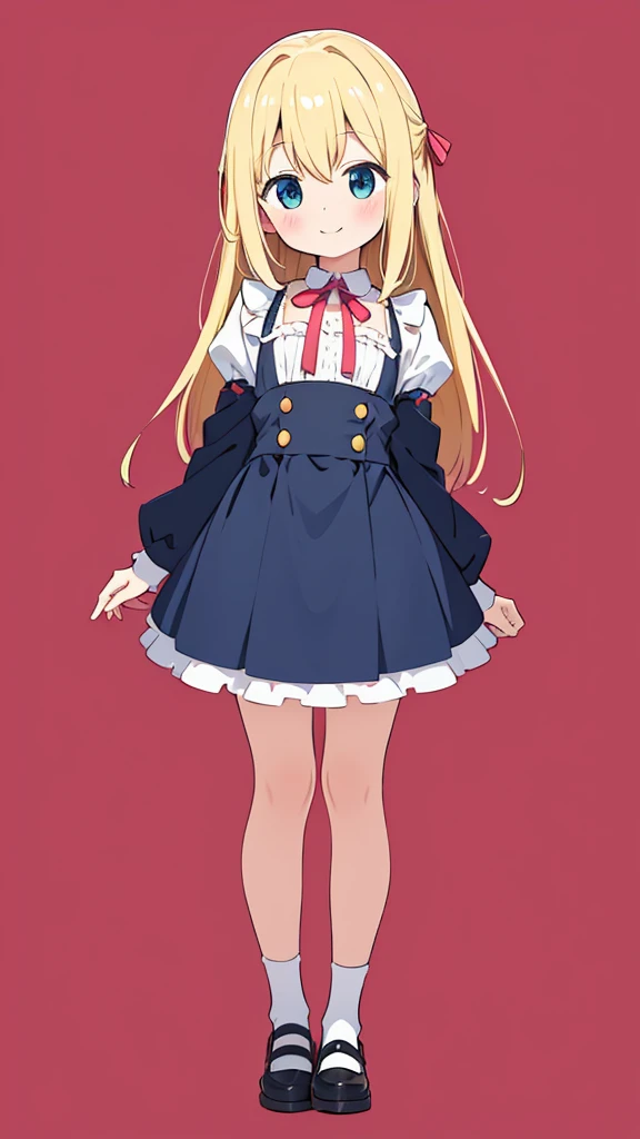 ((masterpiece))((Highest quality))girl、smile、blush、Flat Chest、Are thin、Blonde Hair、blush、Are standing、Whole body image、Eye level to the feet、front、No background、真frontのアングル、Alice&#39;s outfit full of frills、Twin tails、、Fisheye Lens