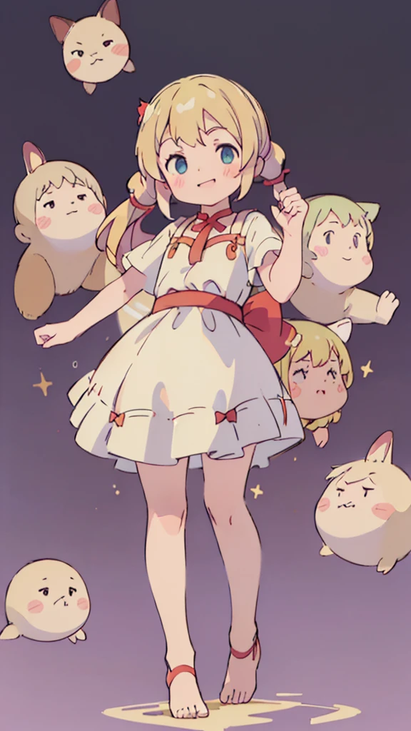 ((masterpiece))((Highest quality))girl、smile、blush、Flat Chest、Are thin、Blonde Hair、blush、Are standing、Whole body image、Eye level to the feet、front、No background、真frontのアングル、Alice Clothing、Twin tails