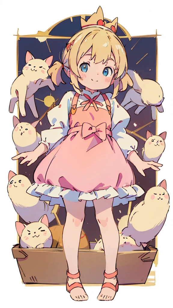 ((masterpiece))((Highest quality))girl、smile、blush、Flat Chest、Are thin、Blonde Hair、blush、Are standing、Whole body image、Eye level to the feet、front、No background、真frontのアングル、Alice Clothing、Twin tails