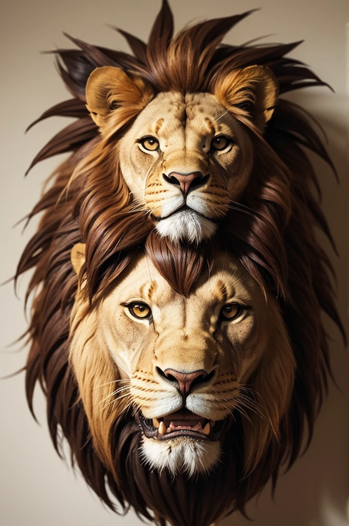 a lion head, with the image of the orixas