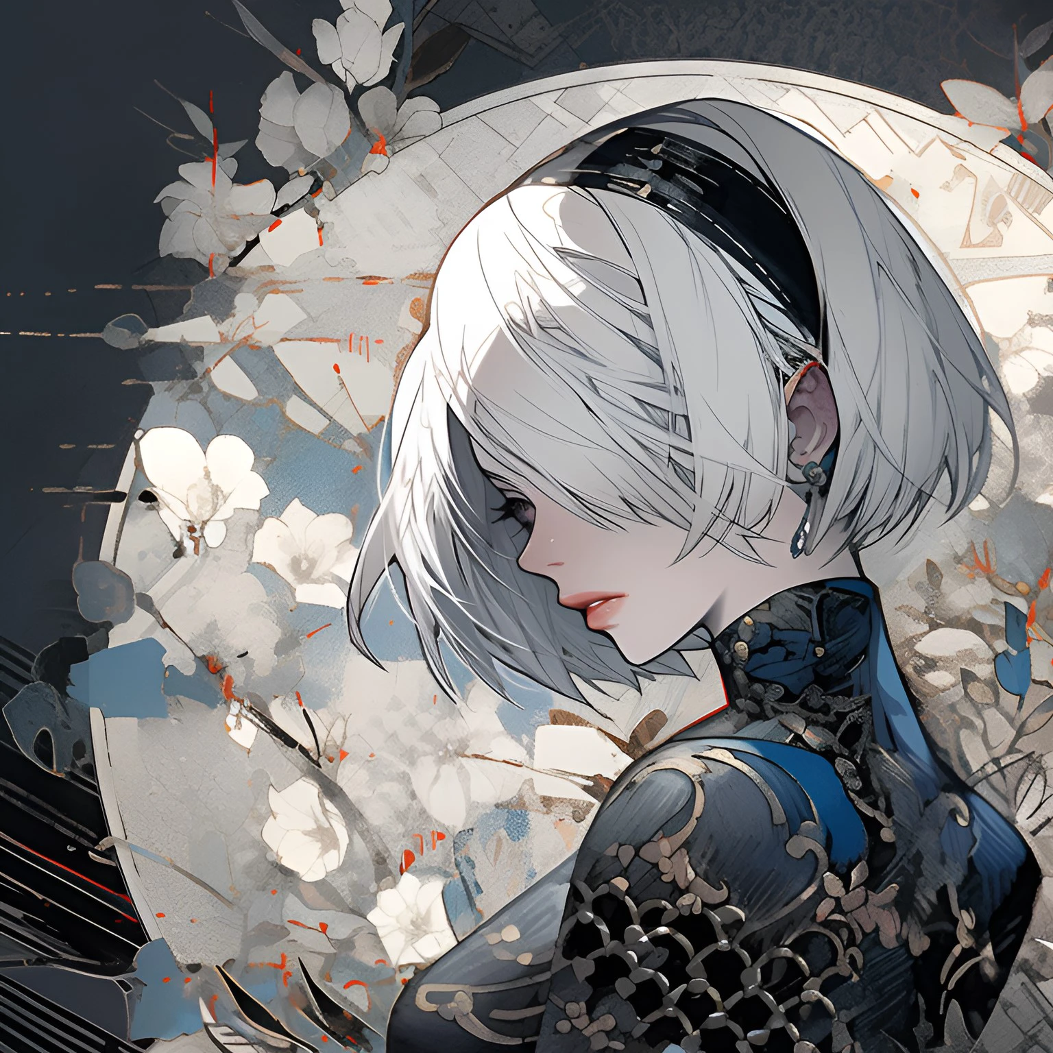 anime - style illustration of a woman with white hair and a black dress, nier : automata inspired, nier:automata inspired, 2b nier automata, 2b, 2 b, nier 2 b, film still of 2b nier automata, digital art on pixiv, 2 b from nier automata, 2b from nier automata