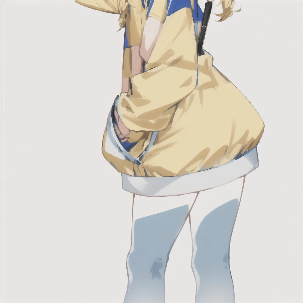 sexy woman is wearing a hooded sweater standing with one foot on a step, 1girl, solo, chewing gum, blonde hair, blue eyes, hat, hand in pocket, braid, bubble blowing, white background, full body, long hair, multicolored clothes, simple background, shoes, looking at viewer, baseball cap, twin braids,Eiko Tsukimi, blue eyes, braid, twin braid, (((blonde hair))), long hair, baseball cap