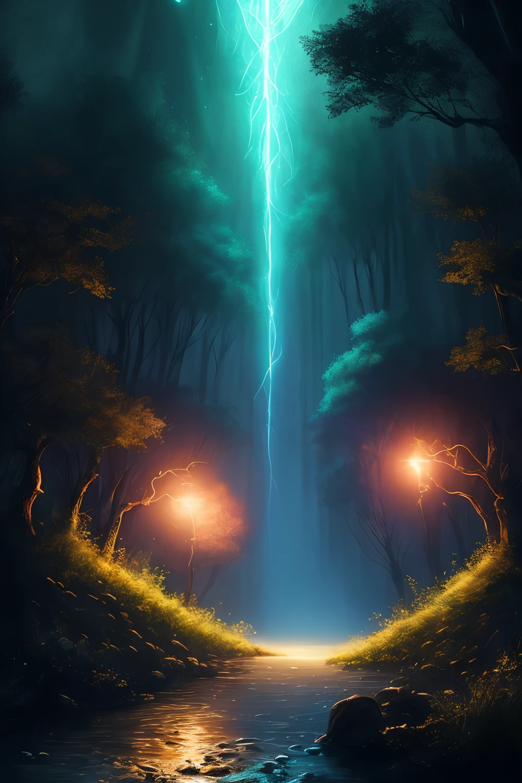 ((best quality)), ((masterpiece)), (detailed), A digital illustration of a dark area with shimmering, magical boundaries around it