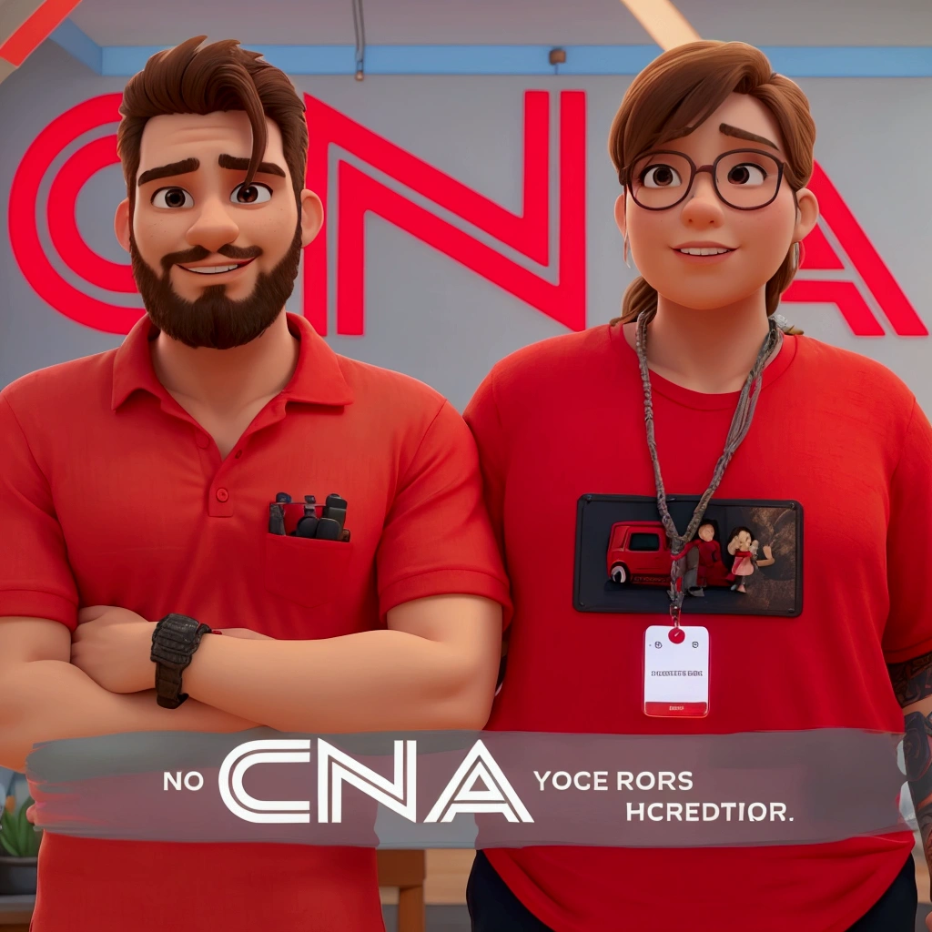 a man and a woman in a red shirt standing next to each other