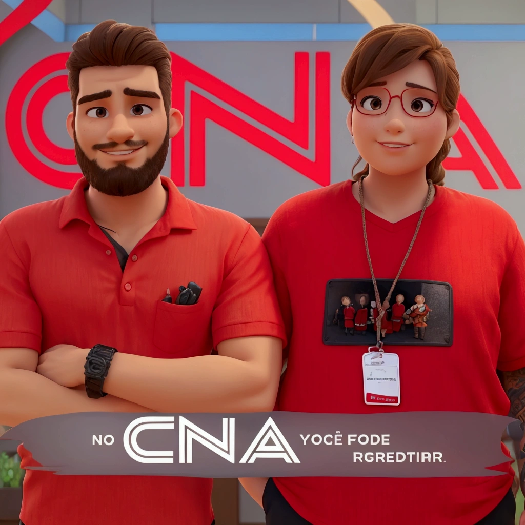 a man and a woman in a red shirt standing next to each other