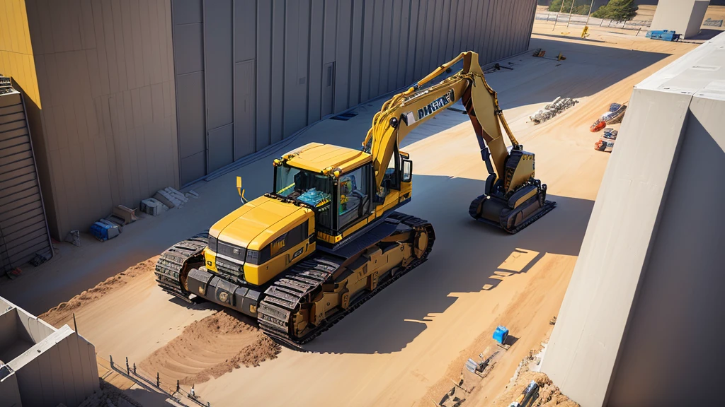 LEGO, peças de LEGO, LEGO contruções, there are many construction equipment that are on the grass, construction, construction yard, construction site, groundbreaking, Realistic Scene, 2 0 2 2 photo, robot in construction, photo rendering, um hyperrealisti, publicity photo, transportation design rendering, Digital rendering, muita construction, big tubes, hyperrealisti, hyperrealisti, highly photographic rendering