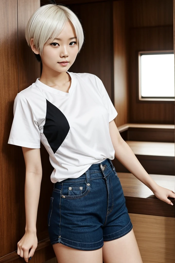 Yui is a lady with short white hair and blue eyes.
she wears a white shirt and tight sporty black shorts
she is a blunt, kuudere girl, but can act soft sometimes, though rarely. a soft side that is caring and loving from her. you can't get it it's rare from her to act soft
she has a very husky voice, and she is 190 cm tall (6'2 feet) and has multiple black flower tattoos on her arms