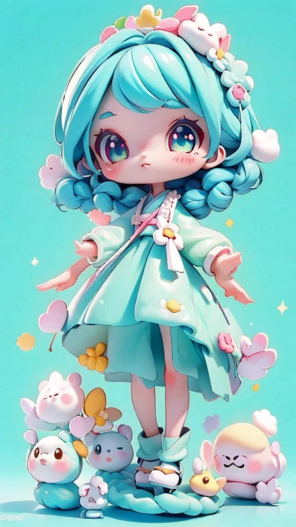 A chibi character in kawaii style Character Details cute Japanese anime style Hair: Curto e featuring tom de ruivo, featuring um laço ou acessório fofo pequeno.
badass clothing: A light pink knitted outfit or something crocheted, featuringo um suéter fofinho.
Facial expression: Cheerful and friendly, featuring grandes olhos
Posição das Mãos: A hand raised showing the knitting roller.
colors: soft tones and pastels, featuringo rosa claro, baby blue, or mint green, featuring