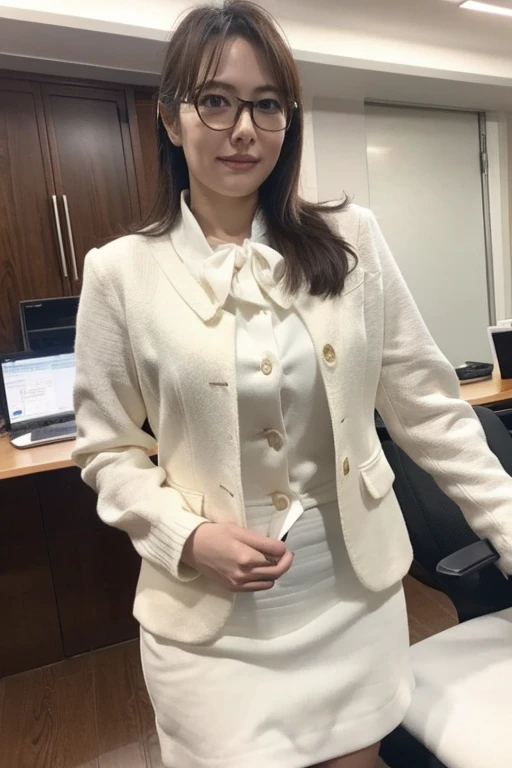 Highest quality、masterpiece、High sensitivity、High resolution、Detailed Description、Slender women、Glasses、Office Lady、uniform、reception、