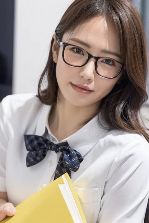 Highest quality、masterpiece、High sensitivity、High resolution、Detailed Description、Slender women、Glasses、Office Lady、uniform、reception、