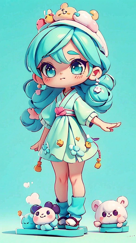 A chibi character in kawaii style Character Details cute  Japanese anime style Hair: Curto e featuring tom de ruivo, featuring um laço ou acessório fofo pequeno.
badass clothing: A light pink knitted outfit or something crocheted, featuringo um suéter fofinho.
Facial expression: Cheerful and friendly, featuring grandes olhos 
Posição das Mãos: A hand raised showing the knitting roller.
colors: soft tones and pastels, featuringo rosa claro, baby blue, or mint green, featuring 