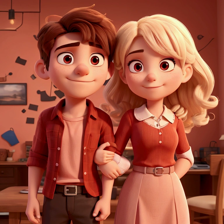 a man and a woman in a red shirt standing next to each other