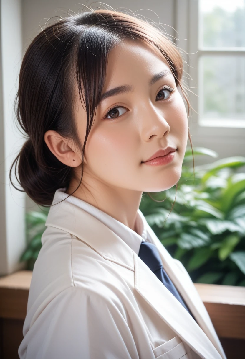 8k, raw photo, best quality, masterpiece, realistic, photo realistic, clear, professional lighting, beautiful face, best quality,ultra high res, realistic japanese beautiful, Super detailed, 1girl, from side