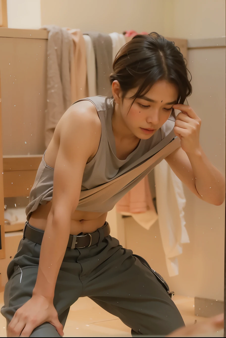 Man lifts his shirt