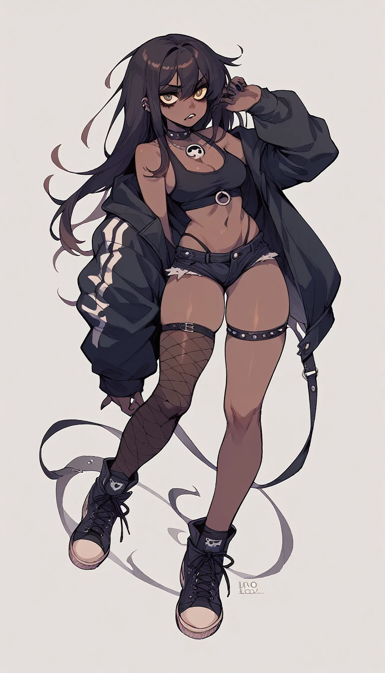 Goth Noir (nod)  wearing a black swimsuit black skin full body 