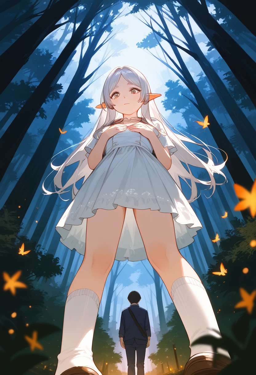 ((women, of different sizes,((bare breasts,small breasts,bare pussy,((very long white hair, red eyes, hopeless face)),((standing, 1 arm behind the back)),in a haunted forest, at night,