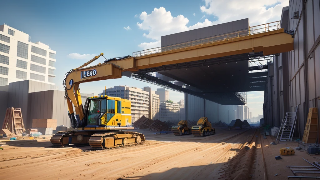lego, lego pieces, lego constructions, there are many construction equipment that are on the grass, construction, construction yard, construction site, innovative, realistic scene, 2 0 2 2 photo, robot in construction, photo rendering, a hyper- realistic, advertising photo, transportation design rendering, digital rendering, lots of construction, big pipes, hyperrealistic, hyperrealistic, highly photographic rendering