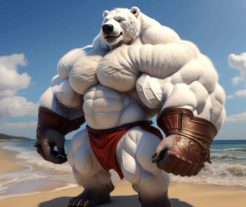Male,polar bear,fat, transformation,shocked face