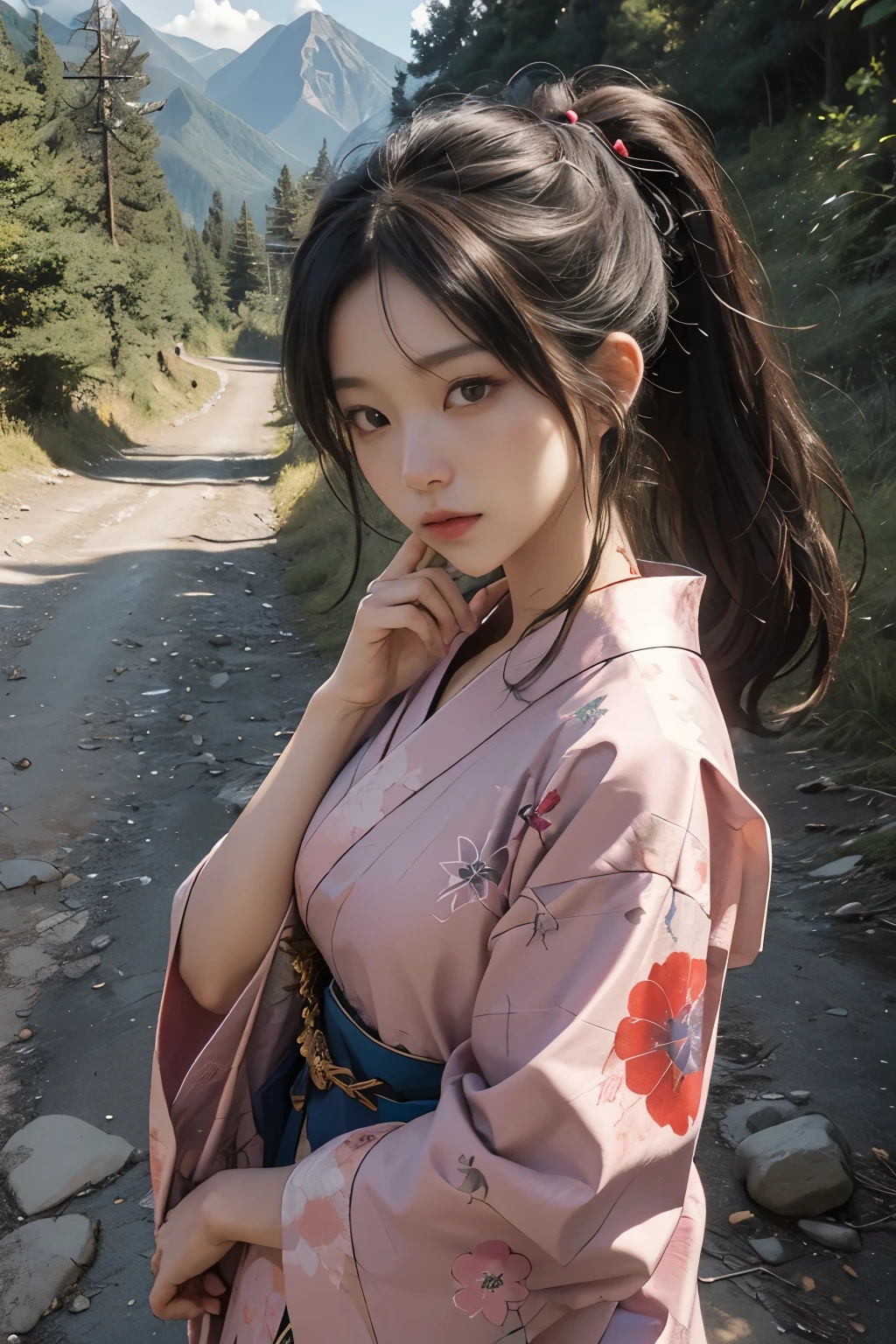 Beautiful,Junko Ishihara,Over Amagi,Prostitute,or period,Years falls,Flame of Love,Disheveled Japanese clothing,In the mountains,The twists and turns of the deep mountains,Flames of Passion,Mature women in their thirties,A devoted beauty,Disheveled Hair,Disheveled outfit,A half-crazed woman obsessed with love,Disheveled, thin kimono,thin yukata,A distraught yukata wearer,Female Artist,Narrow eyes,Single-minded gaze,or period,Unpaved mountain roads,the dark forest,Unpaved road,promenade,Mountain trail,Dirt Road,When the road wasn't paved yet,Old mountain path,ground road,carriage,rickshaw,She's wearing light clothing and her chest is exposed.,Beautiful Mature Woman,Her chest is open, exposing her beautiful nipples.,A narrow path leading uphill,A lightly dressed kimono that is slightly disheveled,No cars, only horses and rickshaws,A narrow road just wide enough for one person to pass through々A path through a dark mountain forest covered with snow,Steep dirt road,Dirt-stained area around the feet,Climbing dangerous mountain trails,Animal trail,Unpaved road,Paths for wild boars, etc.,Extremely small and flat chest,Beautiful nipples,The face of a virtuous angel with many good experiences,A beautiful face like a legendary celestial maiden,Unpaved mountain road,Indigo yukata,Wearing cute wooden women's can,No baggage,Holding a single flower,On the ground in the mountains,in the forest,A tall peak in the distance々,A thin yukata,Beautiful nipples,Beauty,The length of the yukata is long,Face close-up,promenade,Kemono Road,All gravel roads,All off-road,Dark Night Road,Moonlight only,Are thin,Leaner figure,A slender beauty with an unfortunate past,Dark night road in the forest,One straight road,Hanni in New Jeans,off road,Private roads,animal trail,Lonely mountain path in the forest,far and near method,Out of focus background,off road walking,Small breasts,Flat Bust,A soft smile,Off-road in the dark mountains with only moonlight,Midnight,Pitch black night road,