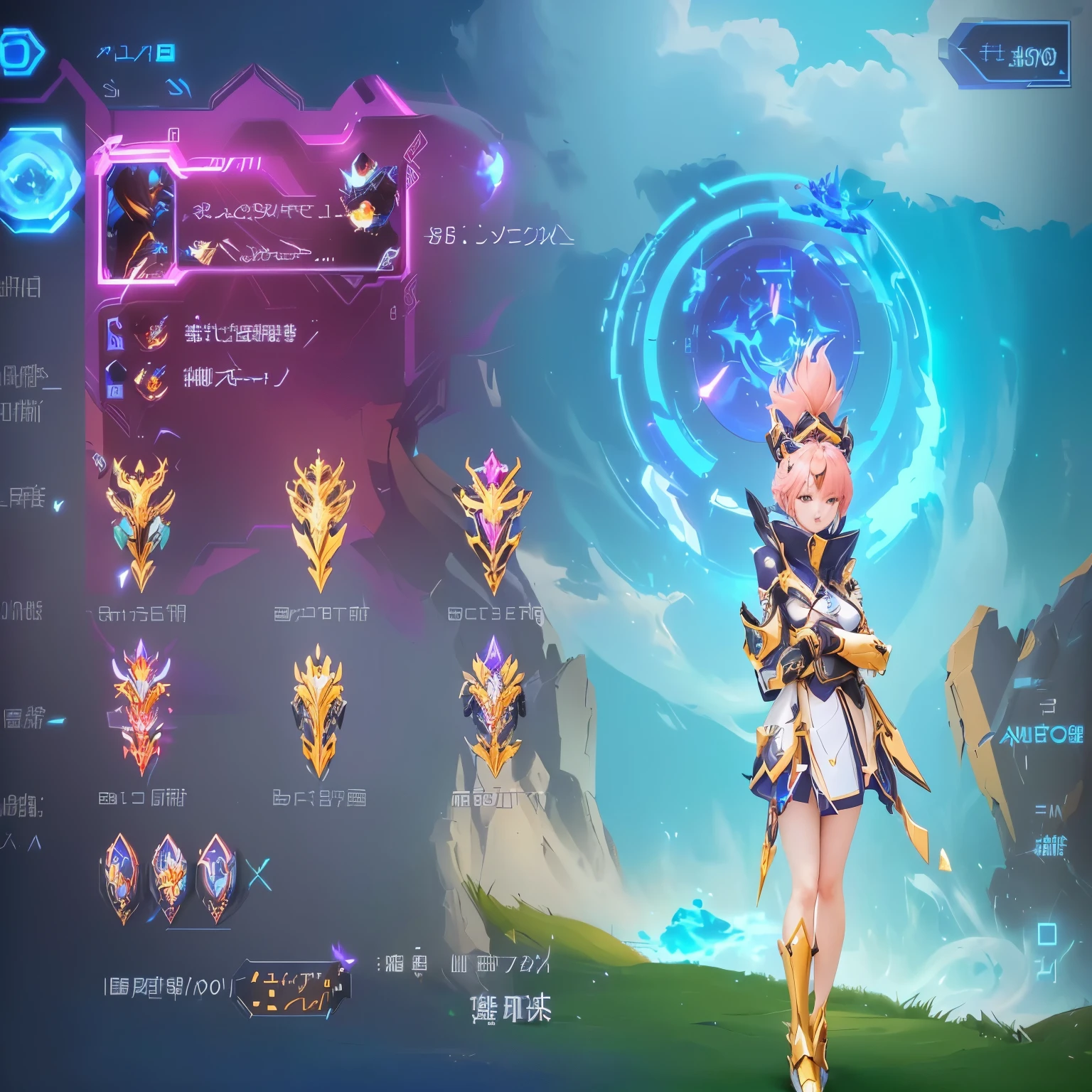 a close up of a person standing in front of a screen, epic mage girl character, epic battle screen of hero, ethereal and mecha theme, style of duelyst, ayaka game genshin impact, ability image, seraphine ahri kda, genshin impact character, 8 k character details, ayaka genshin impact, hero character, mobile legends