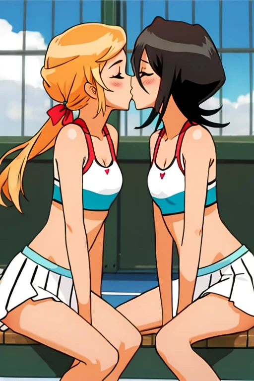 two tennis girls kiss each other intimately 