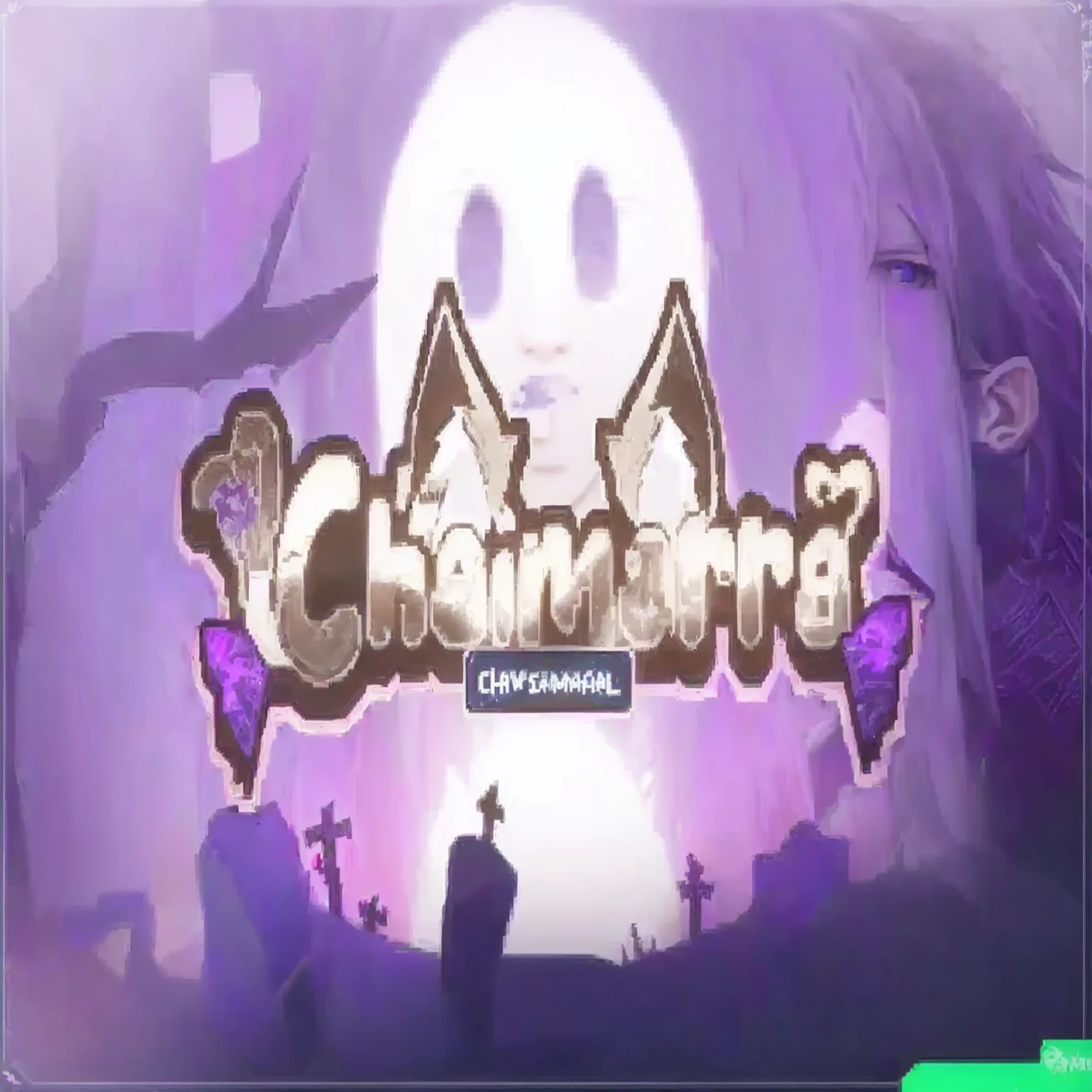 a logo for the game chainaros, with a ghost face and bats, channeling mana, chimera, chupacabra, chomatic aberration, chainmail, chainsaw, front cover of a new video game, chainsaw man, promo art, anime cover, chimeric, chromal aberration, key art, [ horror game ], danganronpa