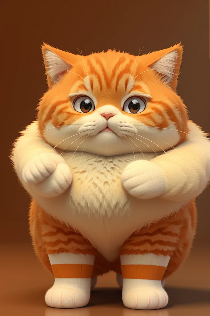 Create an 3D animation image orange fluffy chubby cat