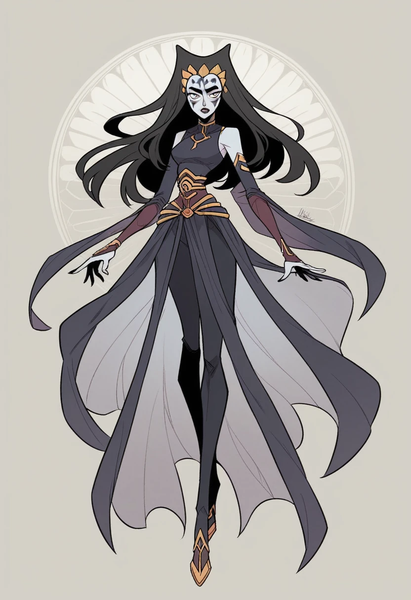 character, humanoid, female, horns all over the body, gray skin, ribbon on one of his shoulders, peaks in their hands, cotton pants with a ribbon at the waist, armor on your torso, Skinny body, anime, White background