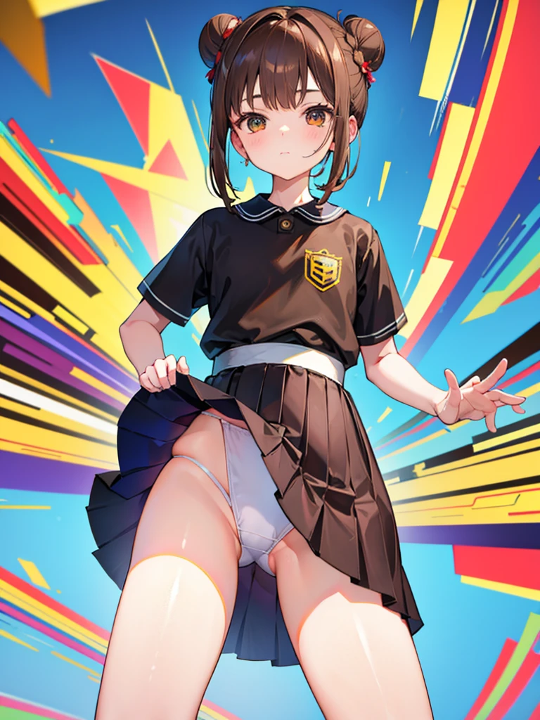 ,small skirt, small , small ass, wide hips, brown hair in a bun, spreading legs