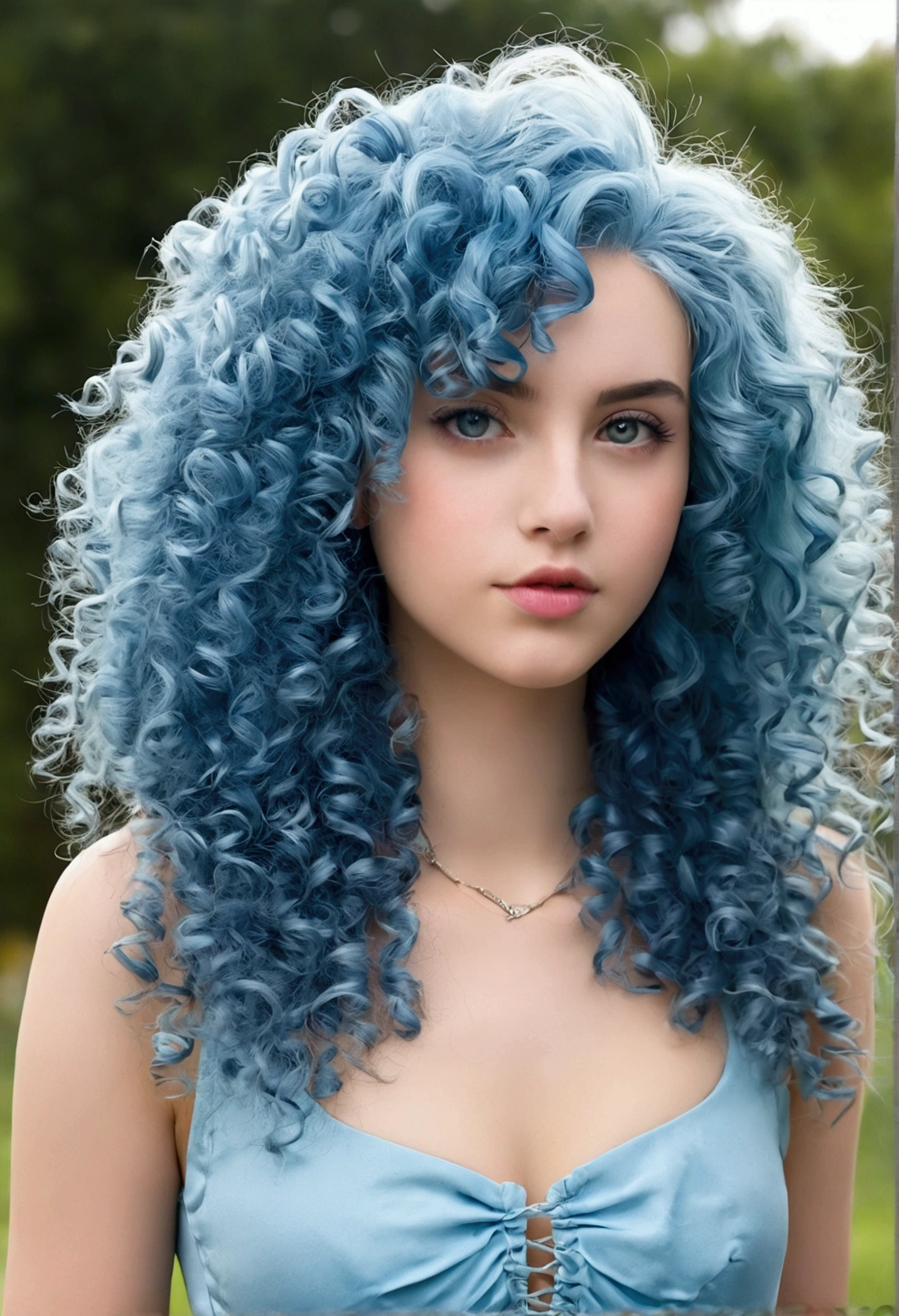 Beautiful 20yr Caucasian,  very puffy curly blue hair,  bl