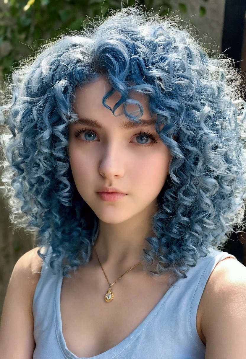 Beautiful 20yr Caucasian,  very puffy curly blue hair,  bl